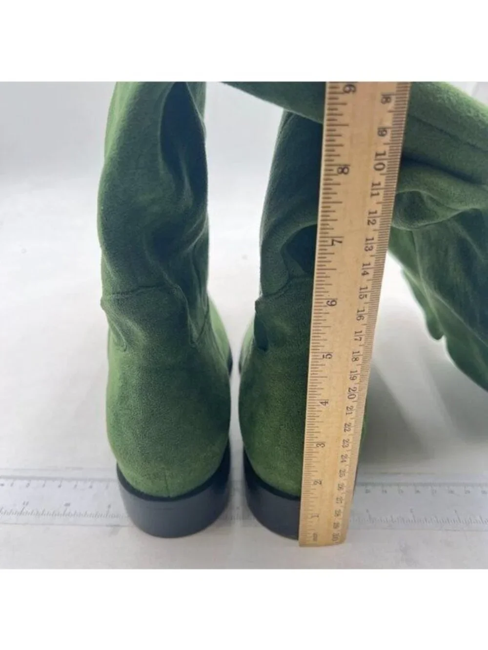 Pazzion Women Almond Toe Knee High Boots with Partial Zipper Stretchy Green Shoe
